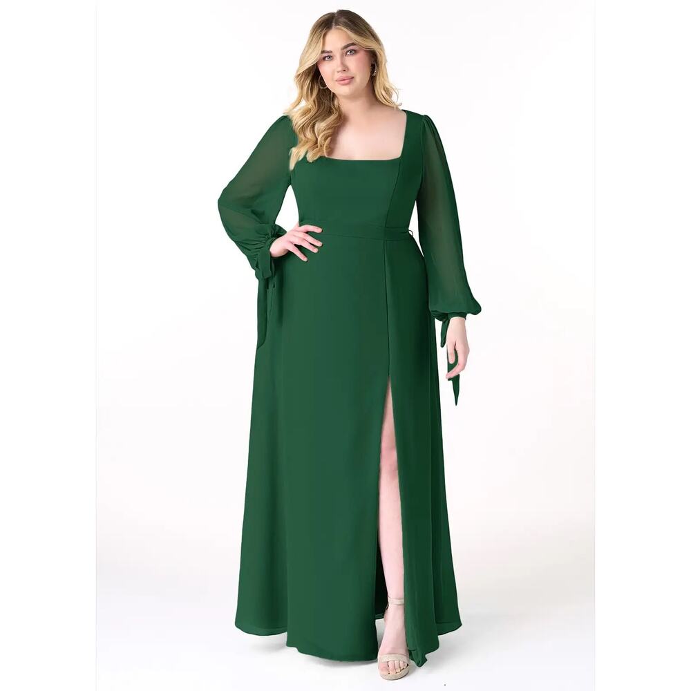 [Azazie] Dark Green Leonia Square Neck Long Sleeve Bridesmaid Dress NWT Size 18